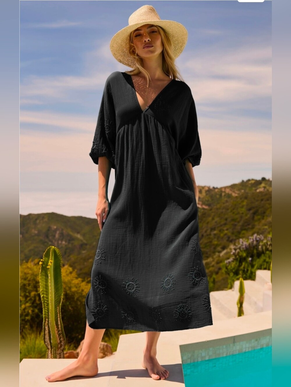 Trina Turk Black Serene Cotton Cover Up Maxi Dress Size Medium NWT $178